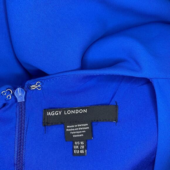 Maggy London Royal Blue Cold Shoulder Ruffle Sheath Midi Dress Size 16 - Picture 8 of 8